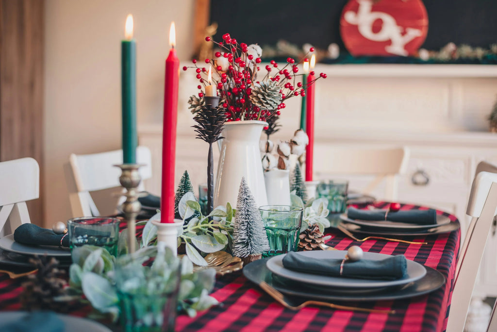 Christmas flowers and plants on tablesetting