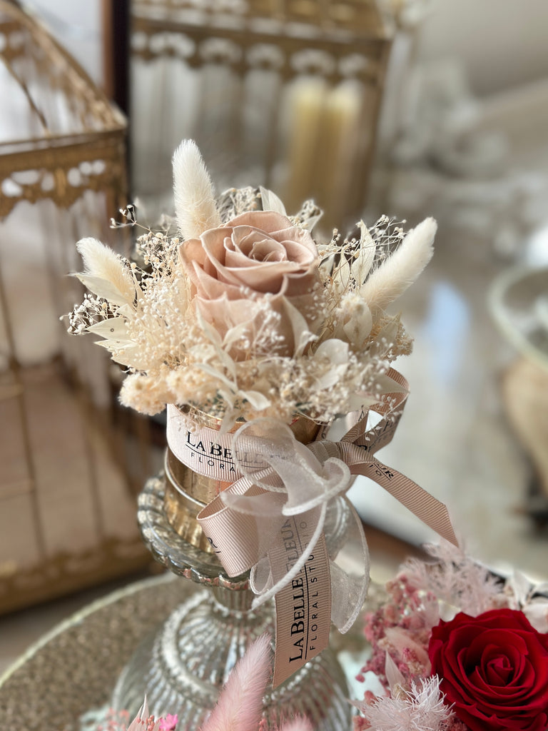 White and nude preserved rose arrangement