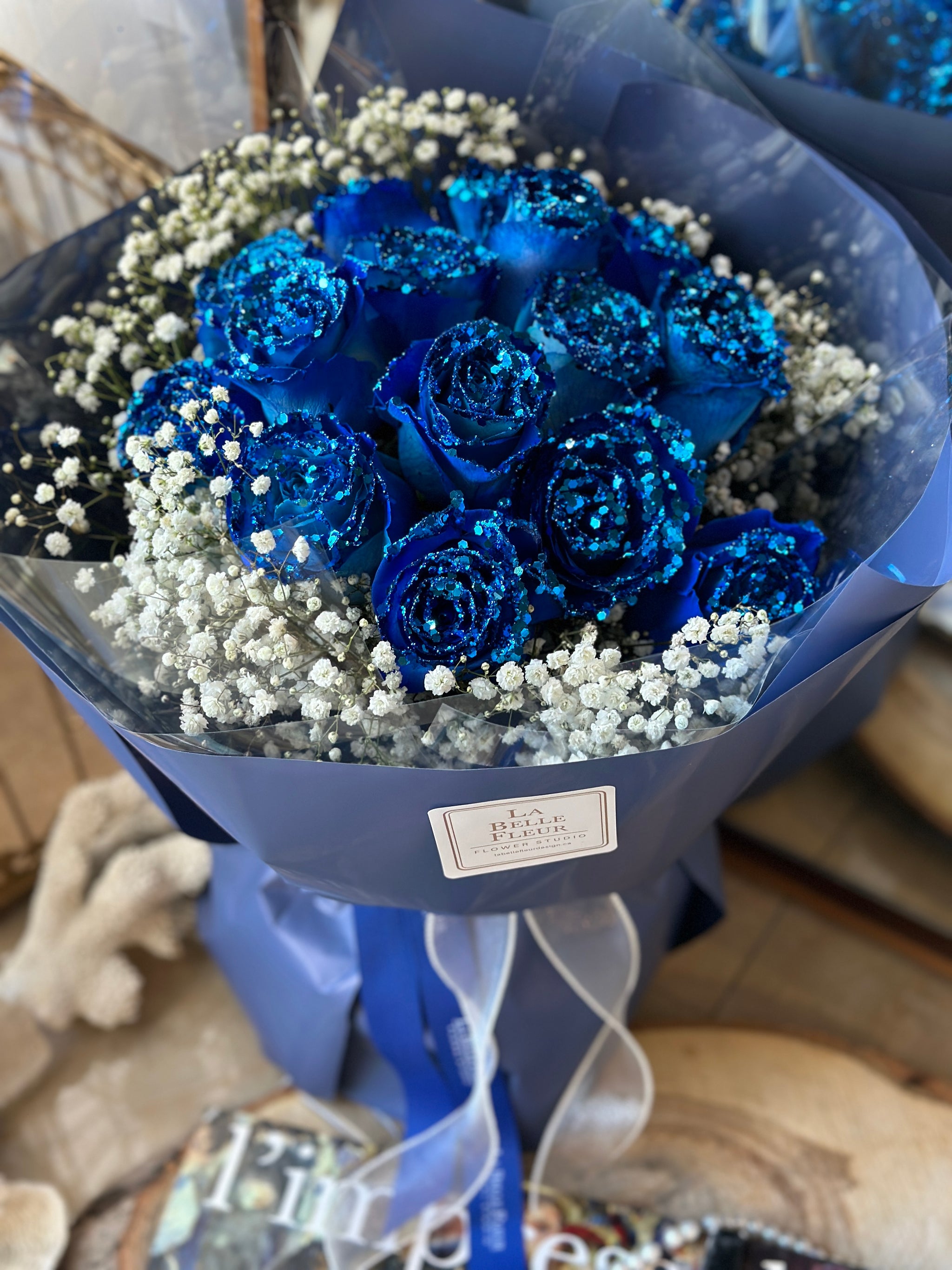 Blue Roses with Gypsophila Bouquet Blue Roses with Gypsophila Bouquet