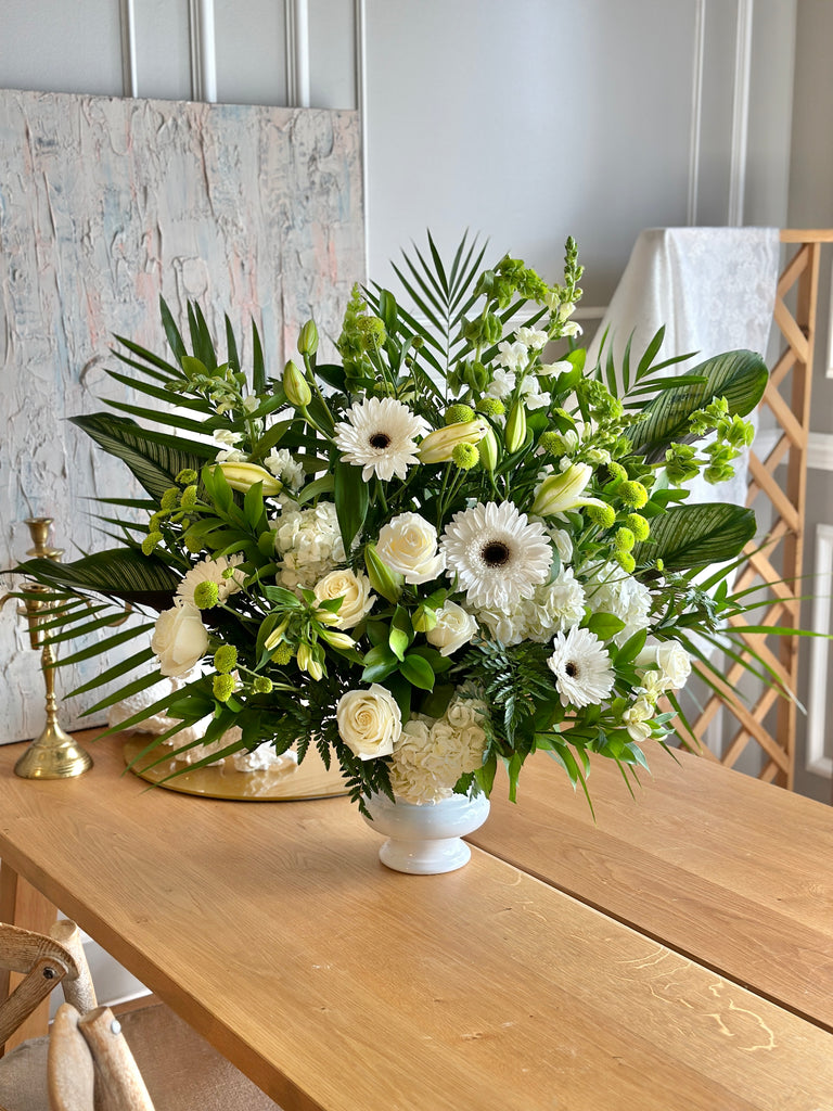 Sympathy white flower arrangement tributes