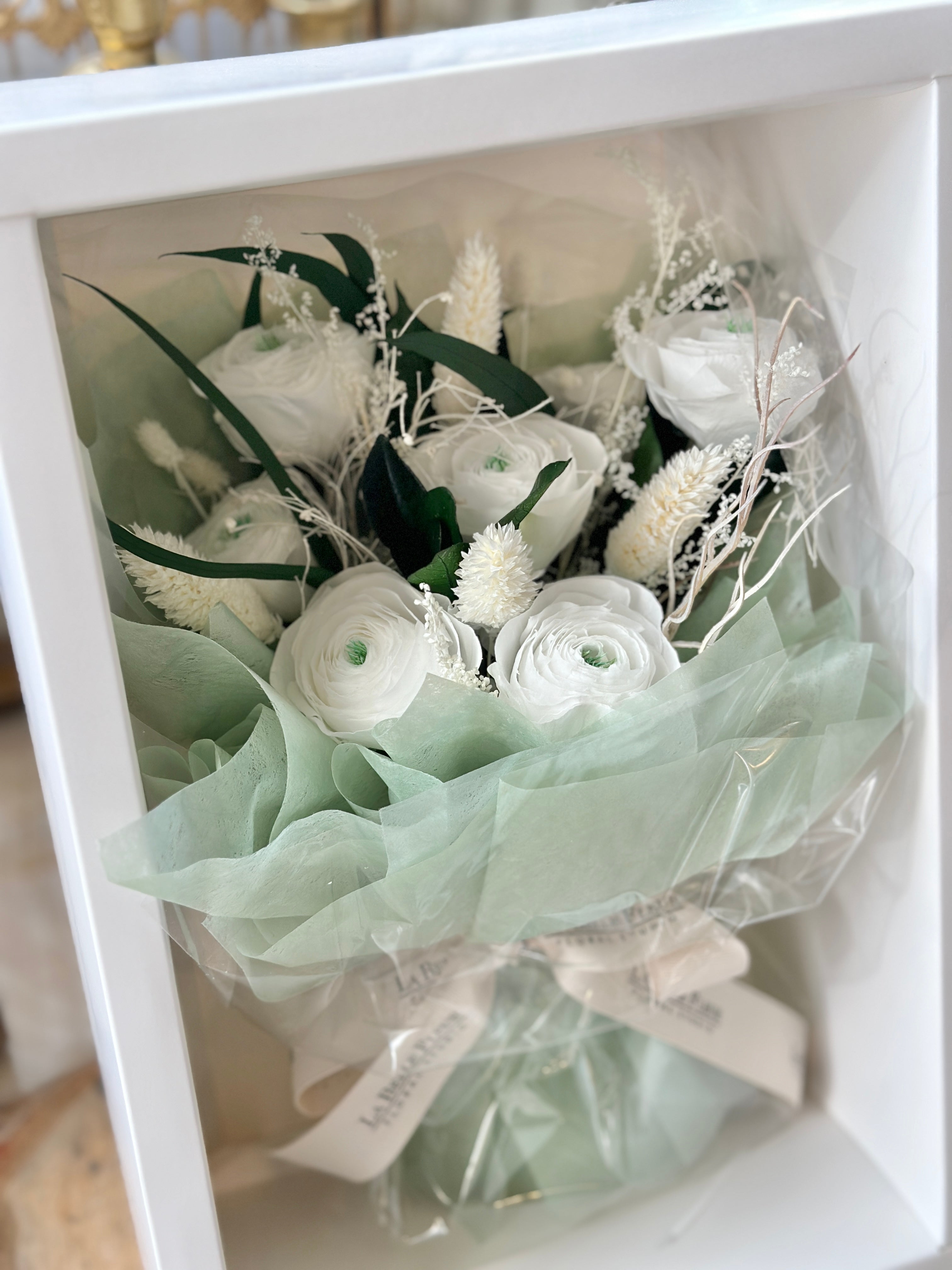 Preserved Ranunculus Preserved Ranunculus In a carrier (Pink or White)
