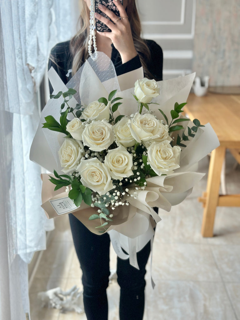 Valentine's day white rose bouquet