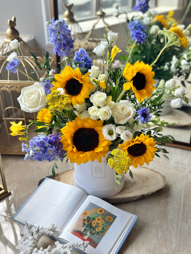 sunflower bouquet in white box