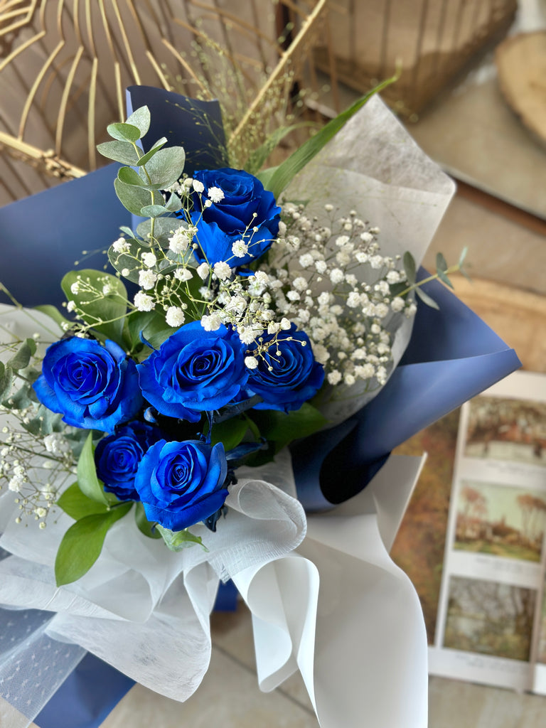 Blue Roses with Baby's Breath