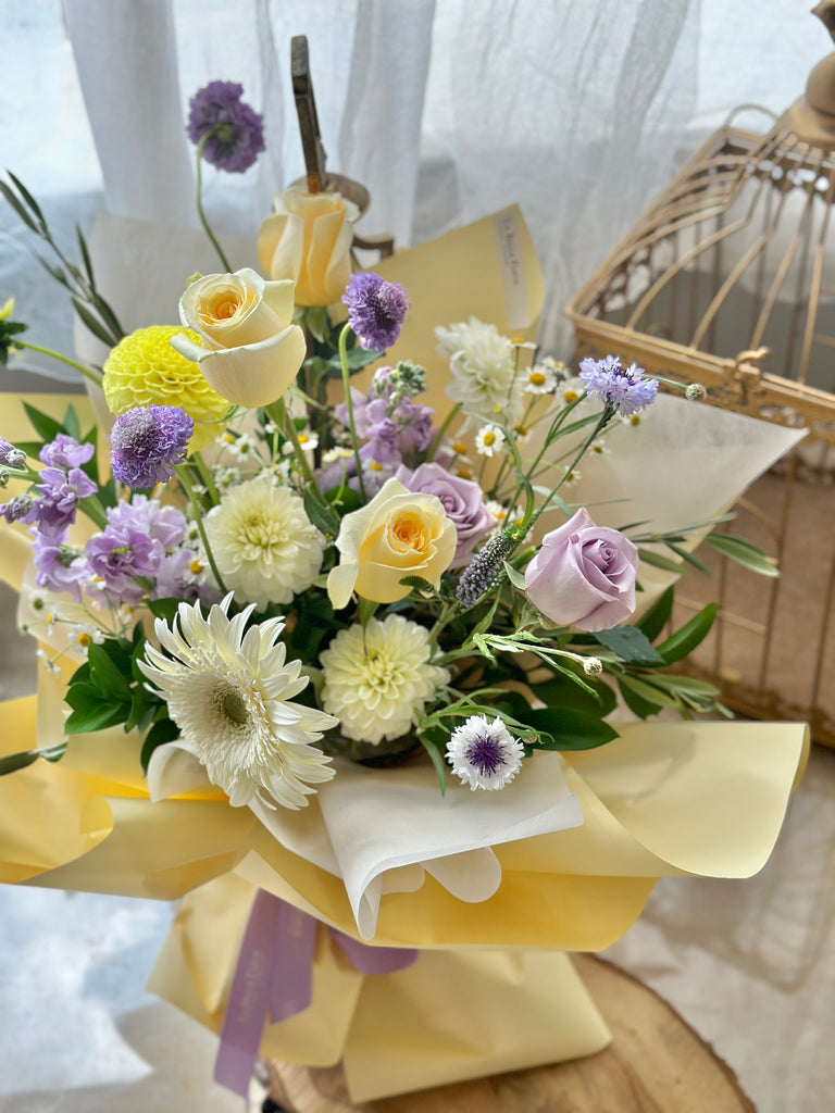 lavender yellow flower bouquet