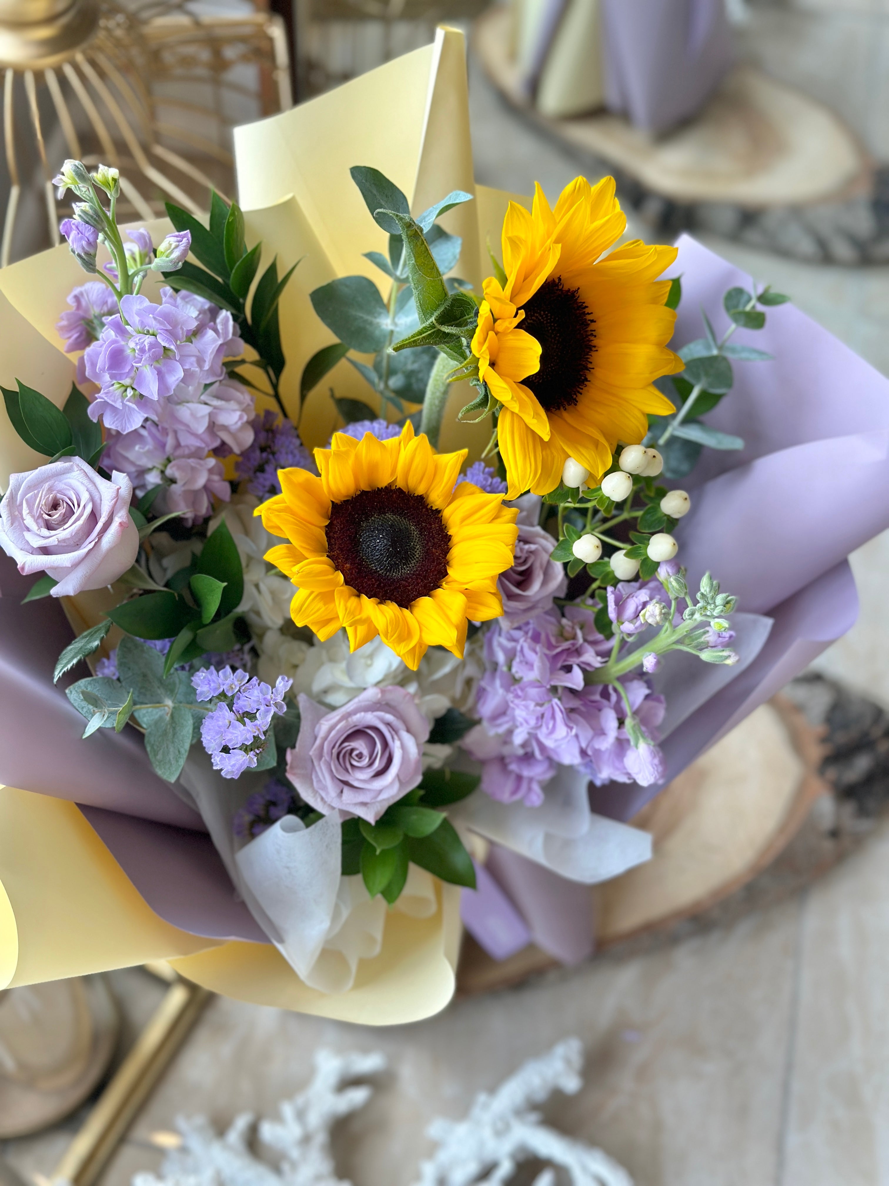Vibrant Honey Lilac Sunflower Bouquet La Belle Fleur Vibrant Honey Lilac Sunflower Bouquet La Belle Fleur