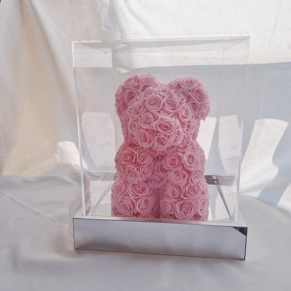 Preserved Pink Rose Teddy Bear