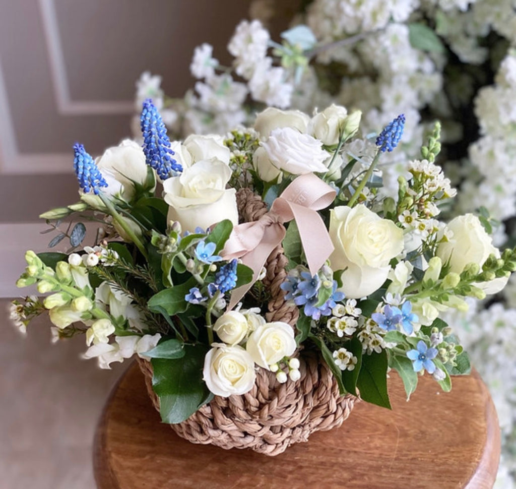 White and blue Flower Basket
