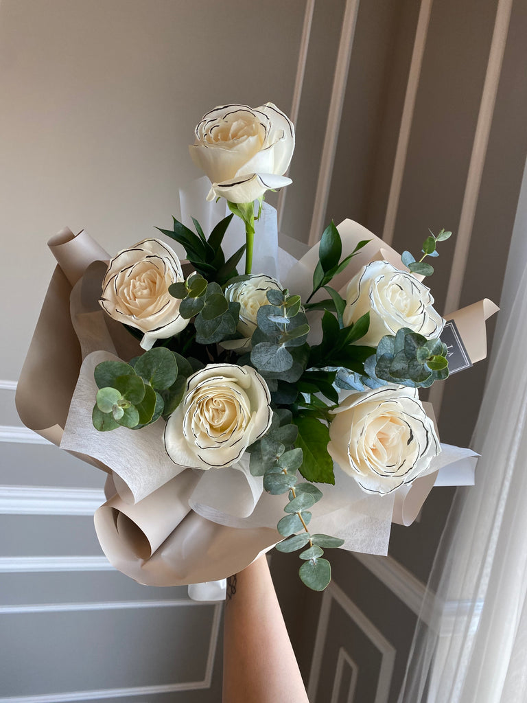 coco bouquet white roses