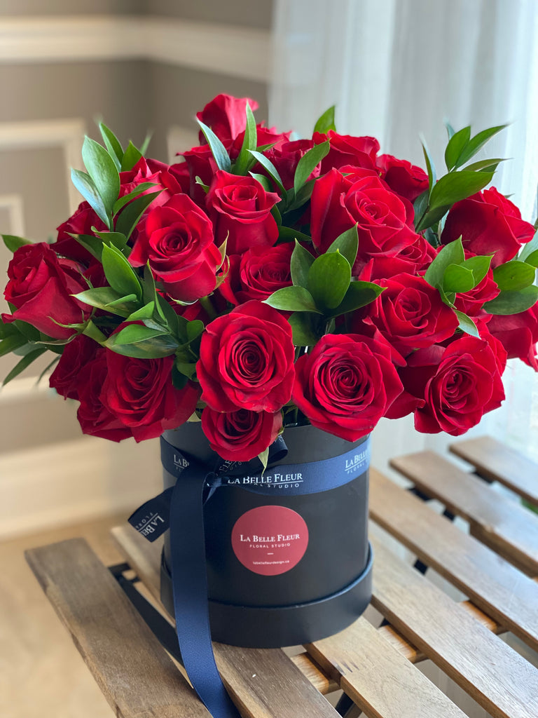 50 Red Roses in luxury black Box