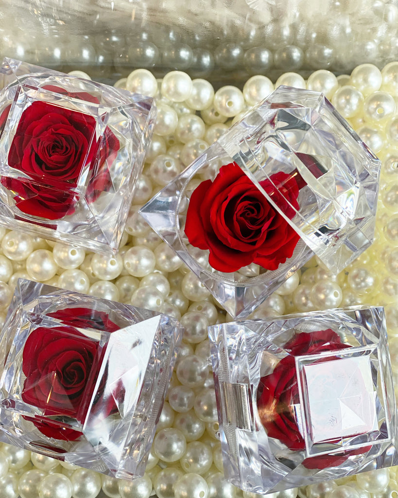 Red mini preserved roses in acrylic box