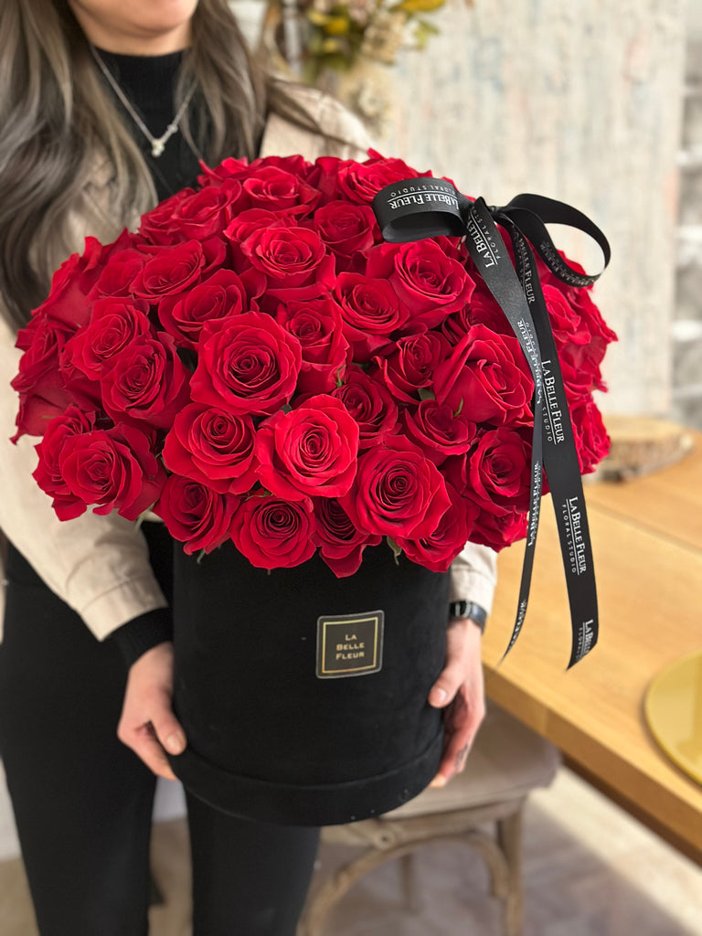 100 rose arrangement in luxury box customizable